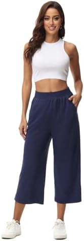 5. Bild von HMIYA Damen 3/4 Baumwolle Culotte Hose Leicht Sommerhose aus Dreiviertel Jogginghose Caprihose Damen Sommer mit Taschen XL