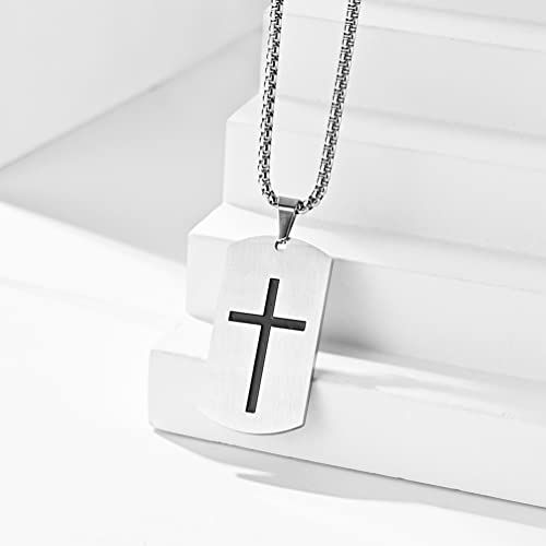 Cross Dog Tag Necklace for Men,Stainless Steel Silver/Gold/Black Military Tag Bible Verse Inspirational Pendant Necklace Jewelry，60cm Rolo Chain4