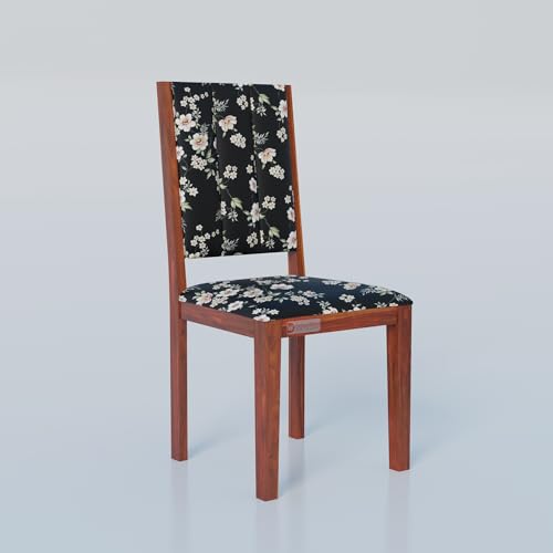 Image of DRIFTINGWOOD Tiya 4 Seater Sheesham Wood Dining Table Set with 4 Chairs | Solid Wood Dining Room Set for Home & Living Room | Floral Fabric Upholstered Chairs | Honey Finish