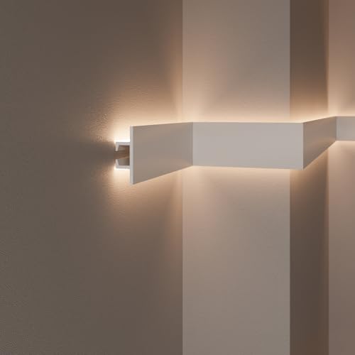 create luxury GRAND DECOR Cornice Veletta per Strisce LED a Soffitto e Parete – Lunghezza 2 metri Modulare – In HDPS (Duropolimero Verniciabile – Per Doppia Illuminazione Indiretta - KH907