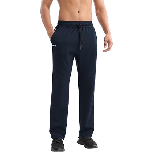 BROKIG Men's Gerade Athletic Pants Workout Jogger Pants Elastic Waistband Open Bottom Loose Sweat Pants with Zip Pockets4