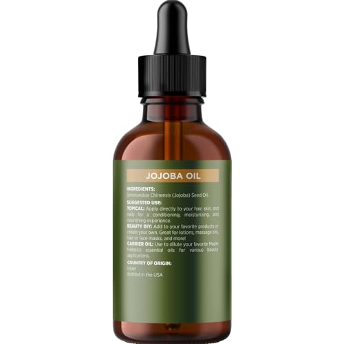 Nourishing Cold Pressed Jojoba Oil - Pure Jojoba Oil for Hair Skin and Nails plus Emollient and Occlusive Dry Skin Moisturizer for Face and Body Care - Jojoba Carrier Oil for Essential Oils Mixing - Thumbnail 5