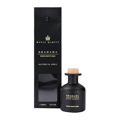 Matin Martin Shahama Reed Diffuser - Aromatherapy Diffuser for Home and Office - Long-Lasting, Elegant Scent Diffuser - Saffron and Apple - 5 oz