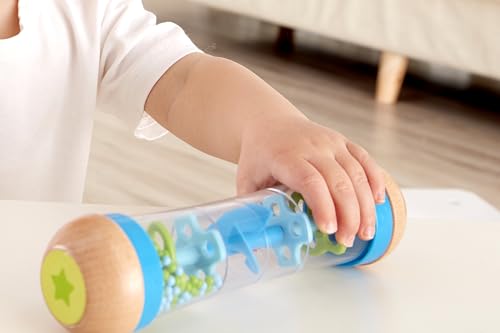 Hape Regenmacher – blau, Musikspielzeug aus Holz für Kleinkinder, beruhigende Regenklänge, Förderung von Motorik und Sinnen, ab 0 Monaten