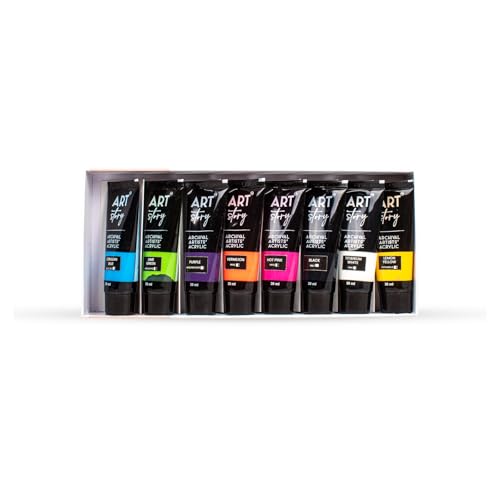 Image of Itsy Bitsy Art Story Artists Acrylic Paint Set - Bright 8 colours X 30ml each| for Paper, Canvas, MDF, Wall, Glass, Plastic, Metal, Terracotta|Premium Multi Surface paint for DIY Art & Craft| For Beginners Students Adults