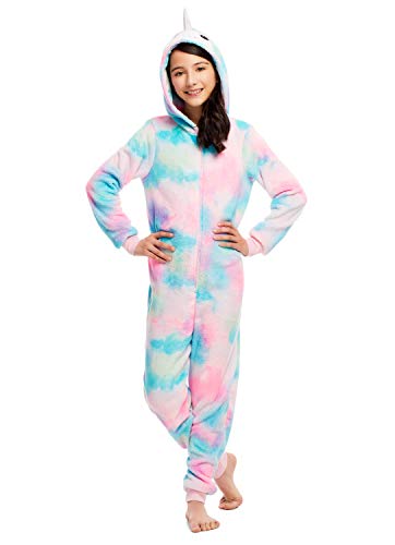 Girls Pajamas - Plush Zippered Narwhal Kids Onesie Blanket Sleeper Size M