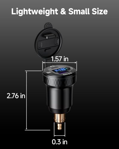 Image of Motorcycle USB Charger, Waterproof 18W QC3.0 & 30W PD3.0 DIN Plug to USB Adapter with On-Off Switch & Voltmeter, Aluminum Phone Charger for 12V /24V BMW Ducati Triumph