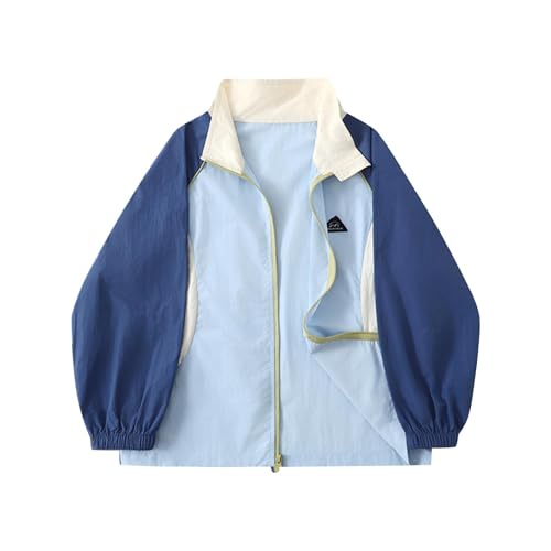 Kids Full Zip Stand Collar Outerwear Jacket Colorblock Loose Long Sleeve Casual Outdoor Sports Coat with Pockets 3-15 Years