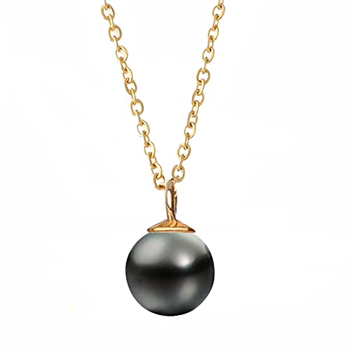 Kritz Collier Femme Perle Noire Tahiti plaqué Or - Pendentif Perle ronde imitation grade 4A+ et Chaine Réglable - Bijoux Mode Cadeau
