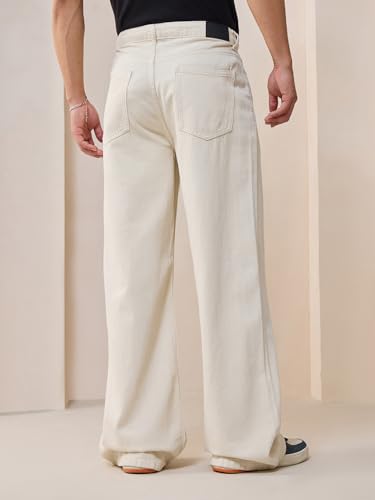 Image of Bewakoof Men's Solid Super Baggy Fit Cotton Jeans