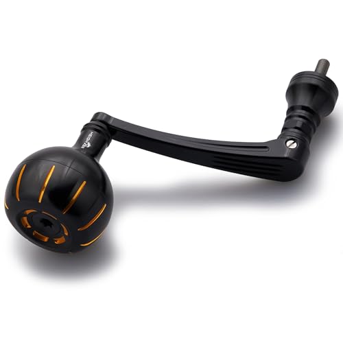 HEIGHTEN Fishing Reel Handle for Penn Spinfisher VI/Slammer III IV/Battle II III DX/Pursuit III IV/Fierce II III (Black & Gold - 75mm Handle 42mm Knob for Size 5500-6500 - CNC) (1199)