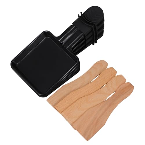 Amosfun Mini Cheese Melting Tray Set 4 Small Square Raclette Grill Pans Wooden Spatulas Household Electric Stone Plate Barbecue Accessory for Kitchen
