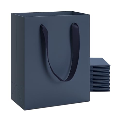 YACEYACE Blue Gift Bags 20Pack 8x10 Navy Blue Gift Bags with Ribbon Handles Bulk Thick Kraft Paper Bag Boutique Bag for Shop Merchandise Retail