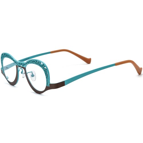 Image of FONEX Colorful Pure Titanium Glasses Frame Women Retro Round Eyeglasses