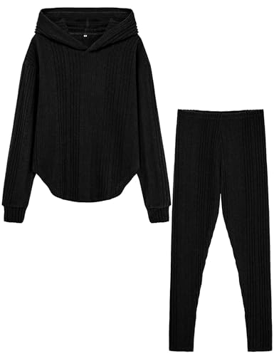 Image of LecGee Women Fall Casual Hoodie Set Long Sleeve Oversized Sweatshirt Elastic Waist Legging Pant 2 Piece Outfit Tracksuit