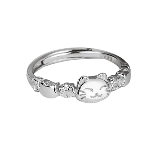 Cute Little Cat Statement Rings for Women S925 Sterling Silver Dainty Adjustable Promise Animal Paw Print Kitty Open Finger Stackable Ring Comfort Fit Band Wedding Delicate Jewelry for Pet Lovers