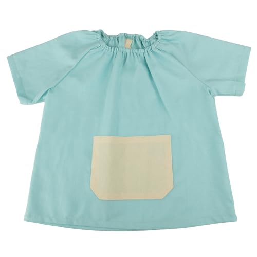 Babi Escolar Infantil 1 a 2 Años – Babi de Manga Corta con Bolsillo y Cuello Elástico - Bata Escolar Guardería Niño/Niña – para Escuela Infantil, Actividades y Comedor – Fácil de Poner - Azul
