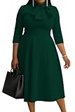 FANDEE Midi Dress for Women Casual 3/4 Sleeve Semi Formal Fit and Flare Dress Classy Tie Neck Work Business...