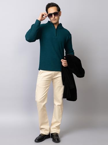 Image of TYSORT Men High Neck Zipper Full Sleeve Waffle Knitted Winter Sweater,Waffle Knit Sweater for Men