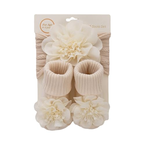 Baby Flower Headband & Socks Set for Baby 0-1Year Soft Elastic Hairband Nonslip Floor Socks Baby Accessories
