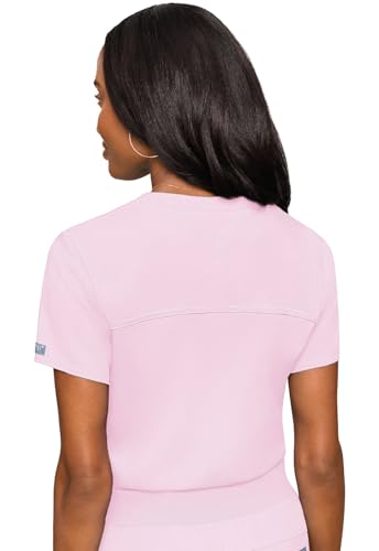 Image of Med Couture Women's V-Neck Scrub Top, Modern Fit Tuck-in Top with Stretchy Rib-Knit Shoulders and Chest Pocket - MC7448