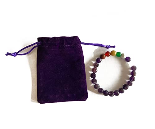 Bracelet Femme ou Homme 7 Chakras en Pierre Naturelle - Bracelet Yoga - Bracelet Chakras avec Fil Élastique - Bracelet Pierre précieuse avec 7 Chakra de Pierre Naturelle, Pierre … (Améthyste) Cover