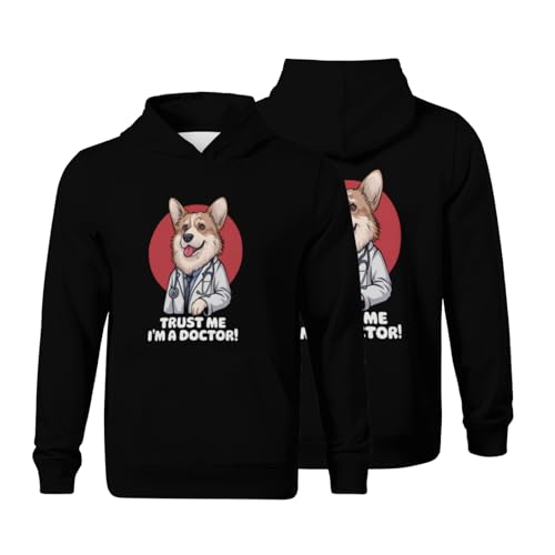 Kids Trust Me I'm A Dogtor Funny Doctor Corgi Boys Girls Lightweight Kangaroo Pocket Fleece Hoodies
