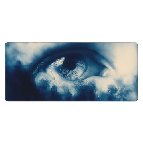 Image of Blue Eyes Abstract Extended Gaming Mouse Pad, with Stitched Edges Large Mouse Pad Desk Protector, Rubber Base Mousepad Keyboard Mouses Mat for Work Game Office Home- 32 inch X 12 inch Inch,E669
