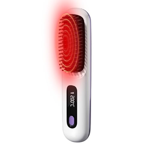 Cepillo de pelo caliente – alisador térmico, 3 modos inalámbrico pantalla táctil ajustable para el hogar, rizado, estilo al aire libre, viaje, desenredar las mujeres volumen