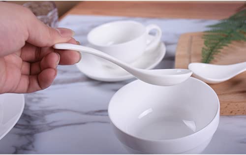 10 Pack White Ceramic Soup Spoons,Wonton Soup Spoons,Asian Soup Spoon Set,5"Kid Spoons,Tasting Spoon,Side Dishes,Table Spoons,Small Appetizer Spoon,Stackable Ramekins Can Stand,Deep Oval Design #TOP3