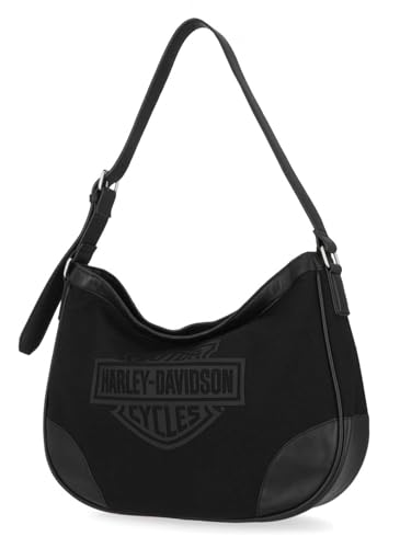 Harley-Davidson Women's B&S Logo Canvas Leather Hobo Shoulder Purse, Black2