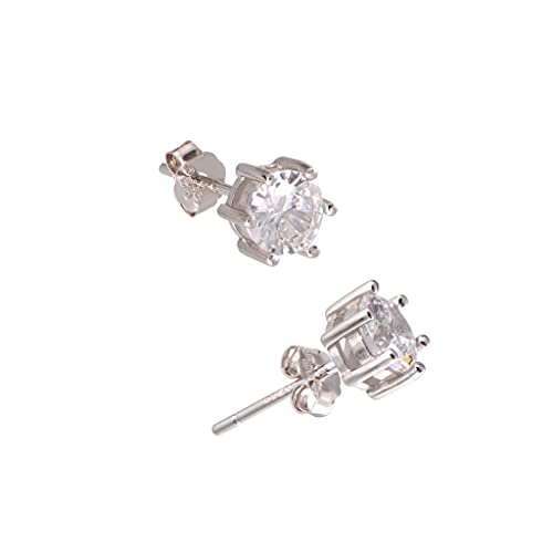 White Gold Plated Sterling Silver Cubic Zirconia Carat Diamond Studs Earrings, Friction Backs