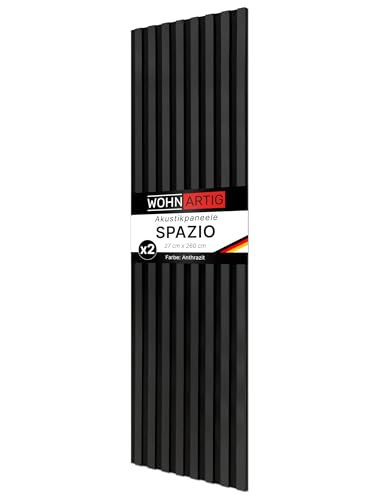 wohnartig Akustikpaneele SPAZIO 1 404m 260cm x 54cm* Set (Set = 2Stück 260cm x 27cm) | Farbe: Anthrazit 693 | Wandverkleidung | Akustikpaneel | Wandpaneele auf Filz | Akustikfilz