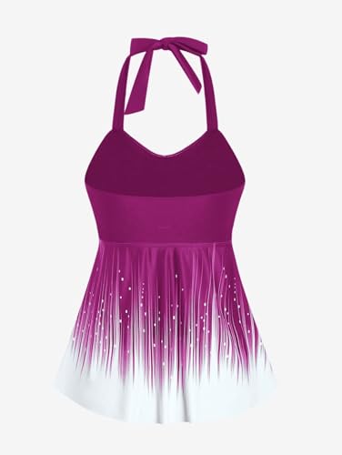 ROSE GAL Womens Plus Size Halter Backless Empire Waist Modest Boyshorts Tankini Swimsuit Set2