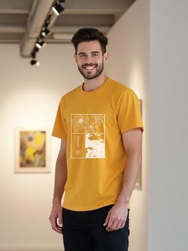 Image of NOBERO Men's Cotton Regular Fit Letter Print T-Shirt