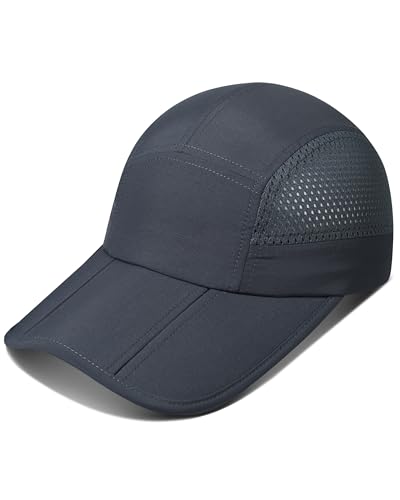 GADIEMKENSD Gorra de béisbol con Visera Larga para Hombre y Mujer, Visera Plegable y Malla Transpirable, Gorra UV de Verano para Deportes al Aire Libre, compacta, para Golf, Correr, Tenis,Gris Oscuro