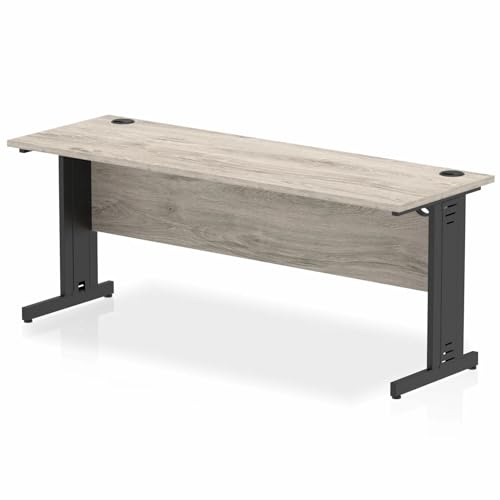 Mr Office Impulse Slimline Straight Desk, Black Cable Managed Leg - 600mm deep, Grey oak, 1800