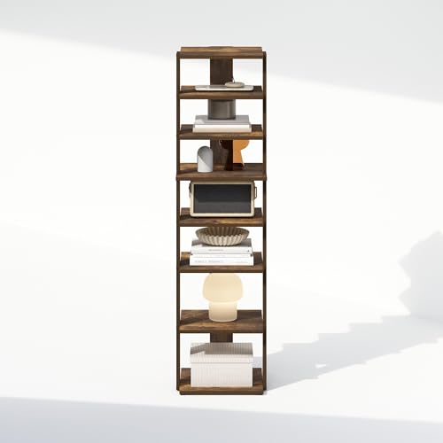 Image of Furinno Turn-N-Tube Corner Shelf, 8-Tier Display Rack, Vertical Corner Storage Rack, Space Saving Organization and Storage, Entryway, Living Room, Closet, Amber Pine