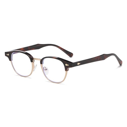 Image of Gleyemor Fashion Blue Light Glasses for Men Women, Semi Rimless Frame Computer Glasses (Tortoise Gold)
