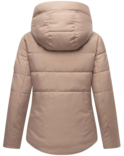 MARIKOO Damen Winterjacke (XS-3XL) - 5 Taschen, große Kapuze, Schlaufen auf der Innenseite, leichte Steppjacke, Warme Jacke Frauen - N019 (L, Taupe-Grey)