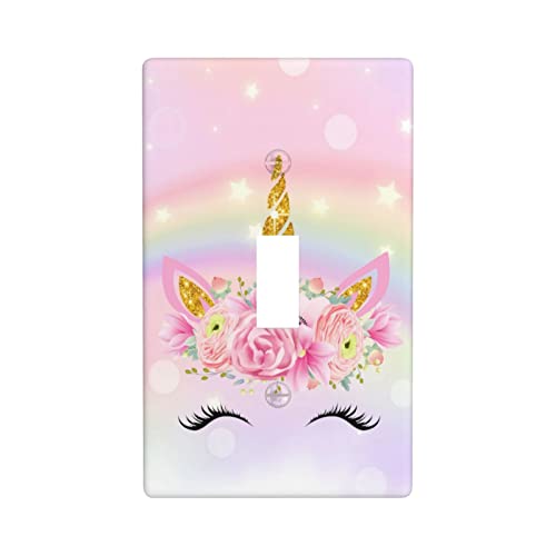 Rainbow Unicorn Light Switch Cover Decorative 1 Gang Single Toggle Wall Plate Standard Size Faceplate 4.5" x 2.76" Switch Plate Cover for Kitchen Girls Room Home Bedroom Bathroom