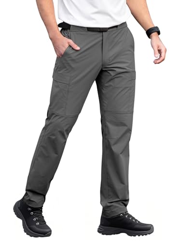 Aicall Men's Quick Dry Hiking Work Cargo Pants with Belt Lightweight Water-Resistant Stretch Pants for Fishing Outdoor Casual Dark Grey