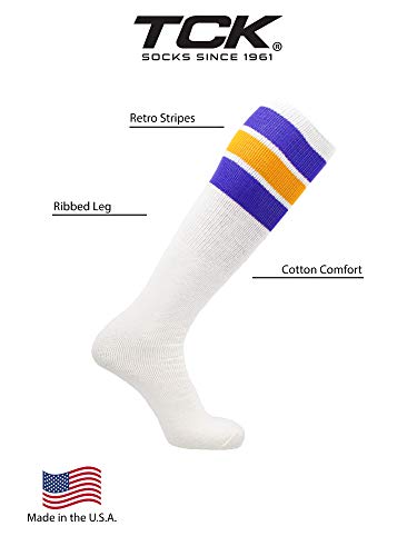 Image of TCK Retro Tube Socks with Stripes for Men & Women - 3 Stripe, 70's 80's Deadlift Socks