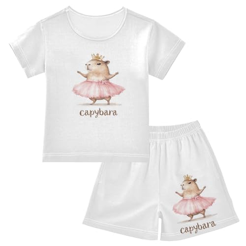Crowned Capybara Tutu Pink Pajama Set Short Sleeve Summer Pajamas Shorts Sets PJ Clothes Set Soft 5Y