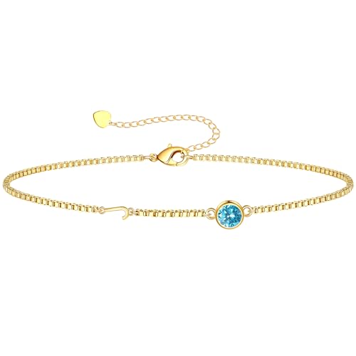 Image of Birthstone Bracelets for Women, Initial Bracelet Teen Stocking Stuffers Birthday Gifts for Teen Girls Initial Bracelet Trendy Letter A-Z Dainty Bracelet 21st 30th Mom Birthday Gift Birthstone Jewelry