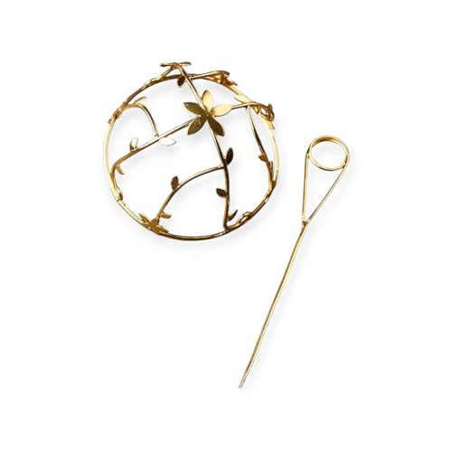 Image of Womens Bun Holder Hair Slide Clip Hairpin Stick Hair Accessories Gold | 1 Piece Hair Bun Cage (Floral Cage)