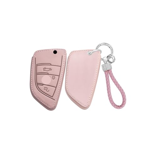 Coque pour clé de protection antichoc en cuir rose KUNIO compatible boîtier BMW 3 boutons