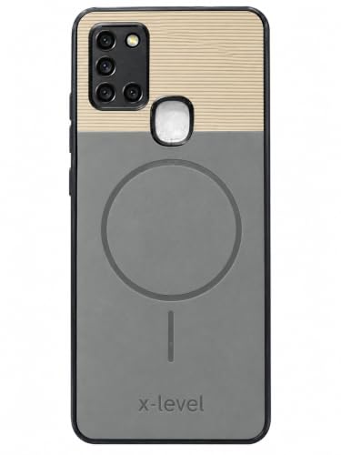 Image of Bintage Mac Safe Design Hard Slim Back Case | Soft Border Camera Protect | Dual PU Leather Finish Back Cover Compatible for Samsung Galaxy A21s 4G - White & Grey
