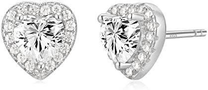 EAMTI 925 Sterling Silver Stud Earrings for Women 0.5CT Heart Shaped Cubic Zirconia CZ White Gold Plated Dainty Hypoallergenic