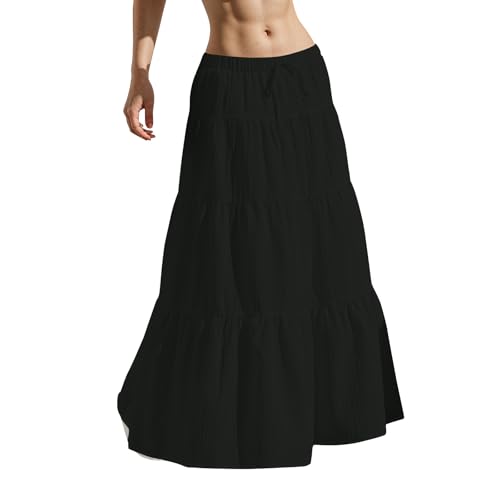 midelxp Tiered Long Skirts for Women Summer Vacation A-Line Pleated Skirt Drawstring High Waisted Flowy Swing Maxi Skirts4